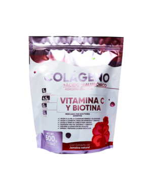 Colágeno con Ácido Hialurónico adicionado con Vitamina C y Biotina.