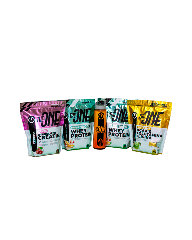 Full Package de Suplementación Avanzada by THEONE - Incluye Whey Protein, BCAA's, Creatina y shaker exclusivo.